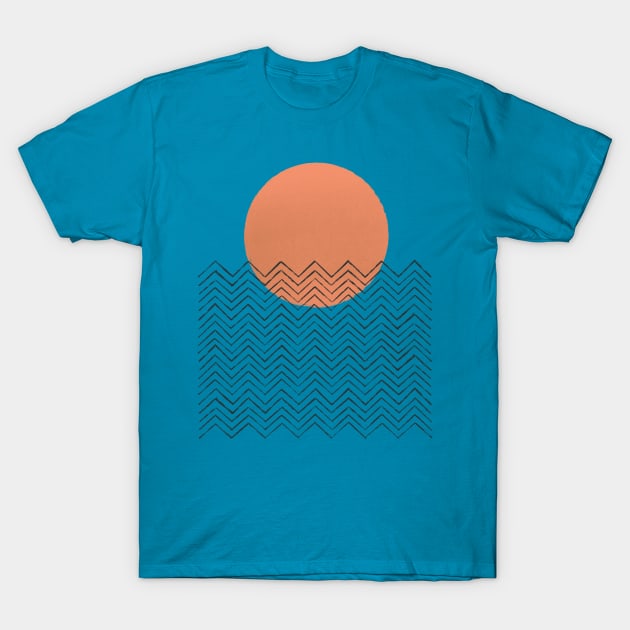 Abstract minimalist sun ocean landscape T-Shirt by Chewbarber